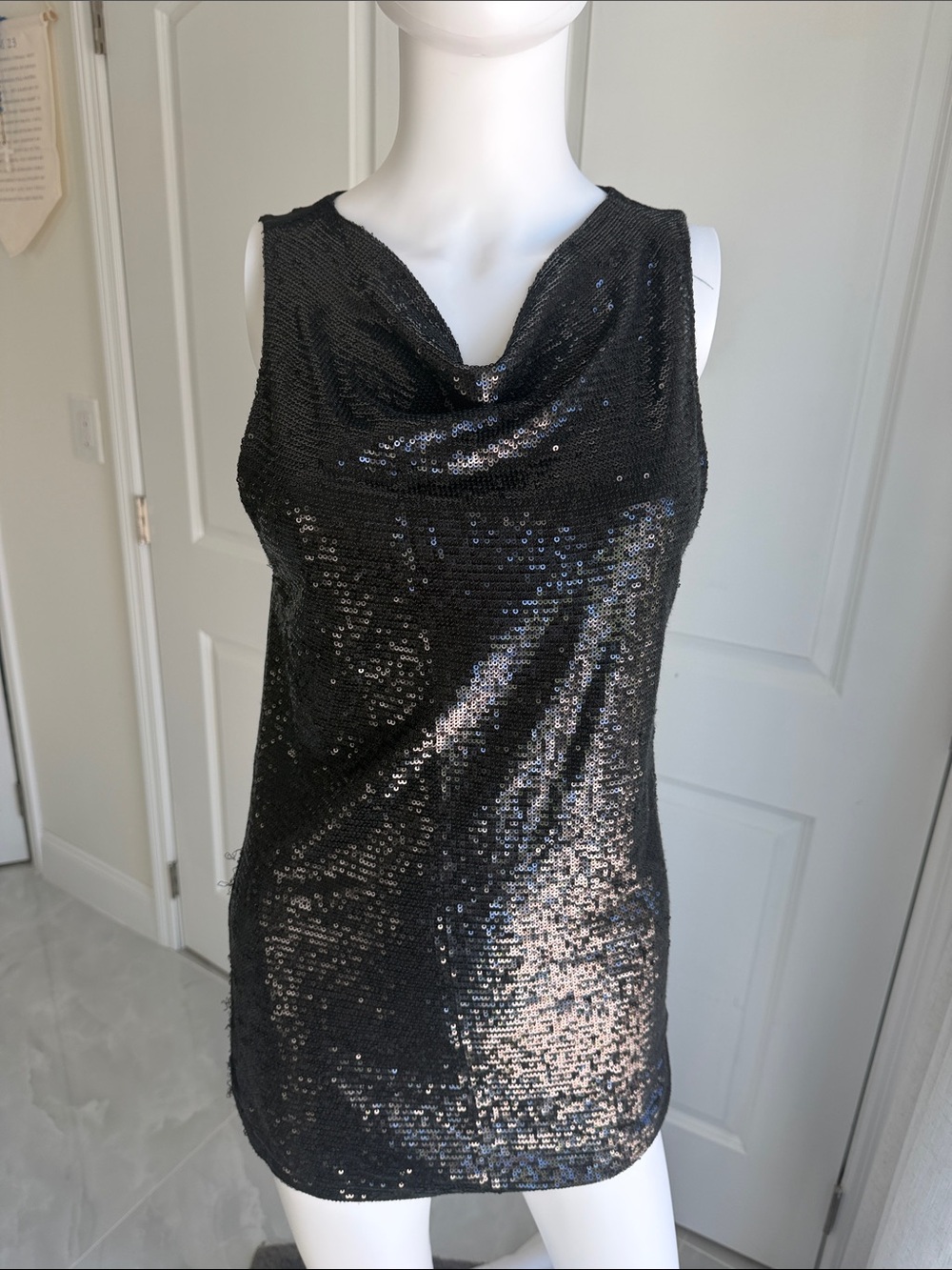 Ralph Lauren Black Sequin Sleeveless Cowl Neck top